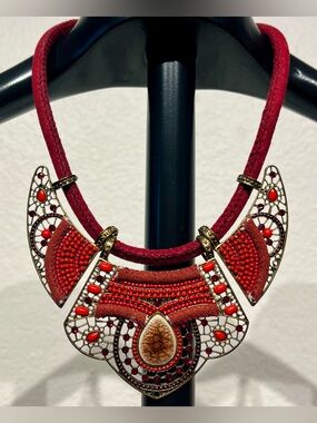 Vintage Red Statement Bib Necklace